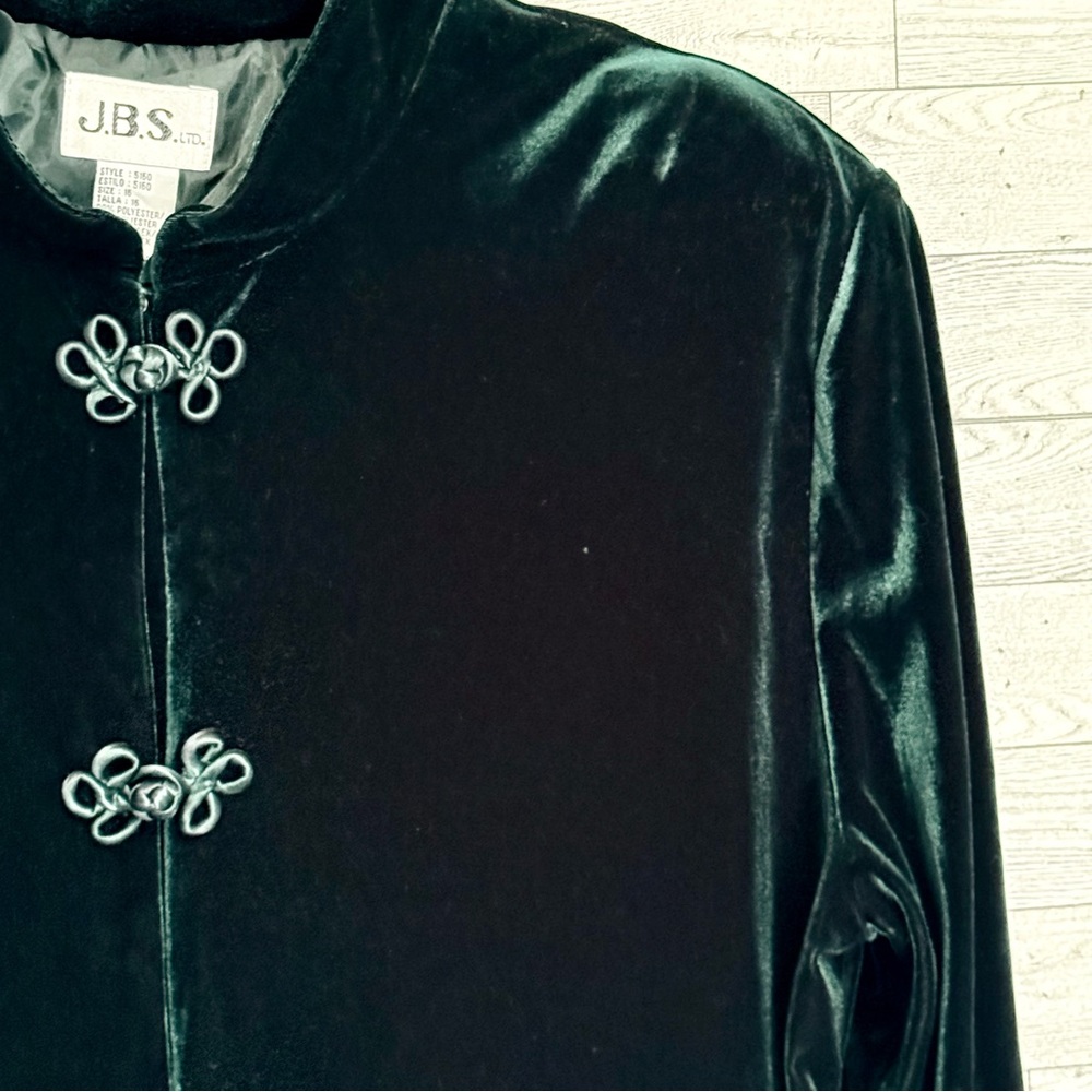 Vintage JBS LTD Jacket Womens Velvet Velour Emerald Green Sz-16 Shoulder Pads - Picture 5 of 14